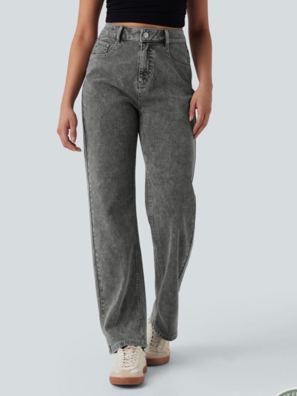 Halara Flex High Waisted Zipper Pockets Straight Leg Jeans Gray M Casual Capsule